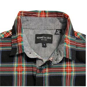 Kenneth Cole Trartan Plaid Button Down Shirt Boys 6 Black Red Green Prep Holiday